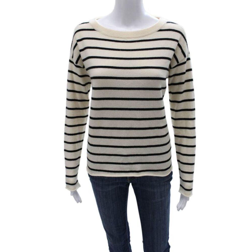 Aqua Cashmere Women Ivory Boatneck Striped Pullover Size S